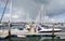 Yachts moored at Lymington Harbour, Lymington, Hampshire, UK