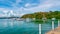 Yachts moored in a tropical bay in the Philippines.