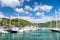 Yachts at mooring in sea in Road Town, UK