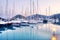 Yachts parking in harbor at sunset, Harbor yacht club in Gocek, Turkey