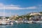 Yachts and pleasure boats are moored in marina of Balchik