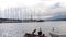 Yachts port,iskele,urla izmir. Sailboats in yacht marina under clouds sky.