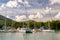 Yachts in the port at sunrise, Praslin, Seychelles