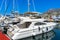 Yachts on quite sea in harbor  in Marbella, Spain on September 11, 2022