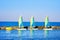 Yachts for rent near pier. Mediterranean Sea coast of Paphos, Cyprus