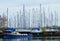 Yachts and sail ships harbor at Monnickendam, Netherlands