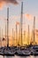 Yachts at sunset at the Ala Wai Small Boat Harbor in Honolulu, Hawaii