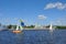 Yachts on Volga river in Tver city, Russia