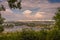 Yachts, water carriage. Panoramic horizontal of big city. View f