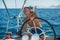 Yachtsman during in the race, sailing the Aegean sea. Sport.