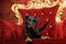 Yagd Terrier on royal red interior background