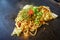 Yakisoba teppanyaki, japanese traditional hot plate food