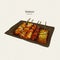 Yakitori Skewers Illustration of a hand drawn Japanese food. - Vector