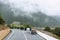 Yaks waiking on the road at Yading