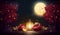 Yalda night pomegranate festival ramadan background with starry sky and lantern light