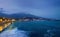 Yalta, Crimea. View on embankment at twilight, night. Cityscape