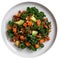 Yam And Kale Salad On White Plate, On White Background
