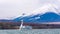 Yamanaka lake with fuji mount background and swan boat