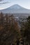 Yamanashi, Japan - 01/05/2019: Looking down the steps that lead up to Chureito Pagoda