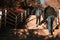 Yamanashi, Japan - 01/05/2019: People walking up and down the steps that lead to Chureito Pagoda in Yamanashi, Japan