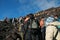 YAMANASHI, JAPAN - 29 JULY: Hikers waiting in line to get up the