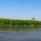 Yamuna River view from the boat in the day at Vrindavan, Krishna temple Kesi Ghat on the banks of the Yamuna River in the town of