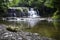 Yanayacu waterfall in amazonian jungle, covered with vegetation.