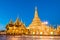 Yangon, Myanmar view of Shwedagon Pagoda at dusk.