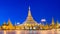 Yangon, Myanmar view of Shwedagon Pagoda at night.