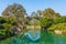 YANGSHUO, CHINA, 6 DECEMBER 2019: Fuli bridge on the Yulong River in the countryside of Yangshuo