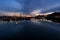 Yaquina Bay and Newport marina, Oregon, at twilight