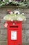 Yarn bombing pillar box, Hawes, North Yorkshire