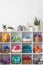 Yarn storage organization textile hobby supplies contemporary cupboard shelves. copy space