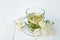 Yarrow medicinal tea in glass cup