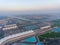 Yas Island, Abu Dhabi. Aerial view of city car circuit at dusk,