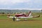 Yaslo, Poland - july 3 2018: Red light two-seater turboprop aircraft of red color. Airshow free time spending time for entertainme