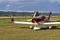 Yaslo, Poland - july 3 2018:Yaslo, Poland - july 3 2018: Red light two-seater turboprop aircraft of red color. Airshow free time s
