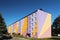 Yaslo, Poland - oct 13 2018: Small residential apartment building in Eastern Europe. The exterior painting design of the restored