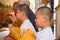 Yasothon, Thailand - 2/21/2015 : 5 Unidentified Asian young boys become a monk