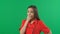 Yawning girl in green screen background. Sleepy young business woman. Chroma key footage