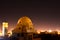 Yazd rooftops panorama with starry night. Muslim architecture dome buildings and art