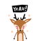 Yeah. cartoon deer with hand drawing lettering, stars. kids flat vector illustration.