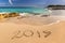 Year 2019 at Caribbean Sea beach in Mexico