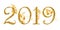 Year 2019 golden number design with gold floral decor watercolor new year sign