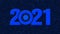 Year 2021 - blue digits isolated on structured dark background - virus sign within zero