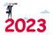 Year 2023 business outlook, vision to see the way forward, forecast, prediction and business success concept, businessman leader