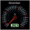 Year 2023 calendar speedometer car in vector. December