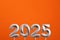 Year 2025 - Silver number on orange foamy background