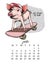 Year calendar with pig. Monthly illustrations. Hand drawn piglet wears hipster hat and longboard. june, summer