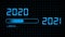 Year change 2021 - progress bar showing loading of the New Year - dotted grid in front of black background - elements in blue